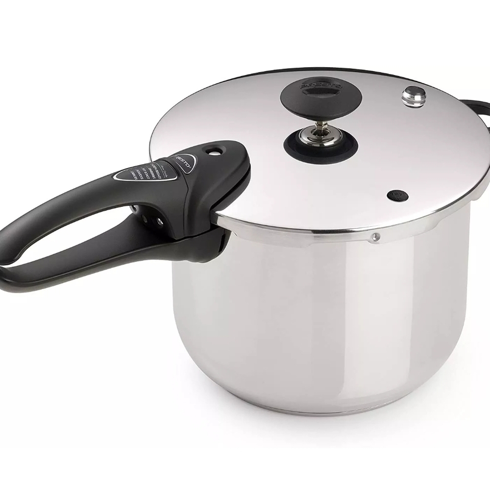 Stainless Steel Pressure Cooker with Black Handle